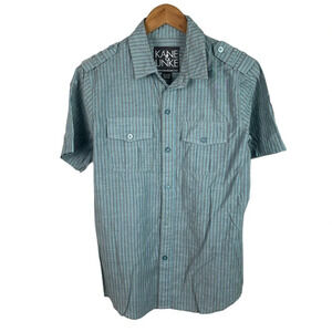 BF968 Mens Kane Unke Military Style epaulettes Striped Button Down Shirt M